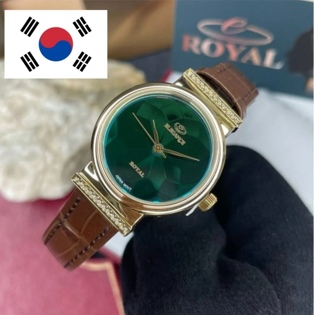 ساعت کره ای بند چرم صفحه سبز تیره