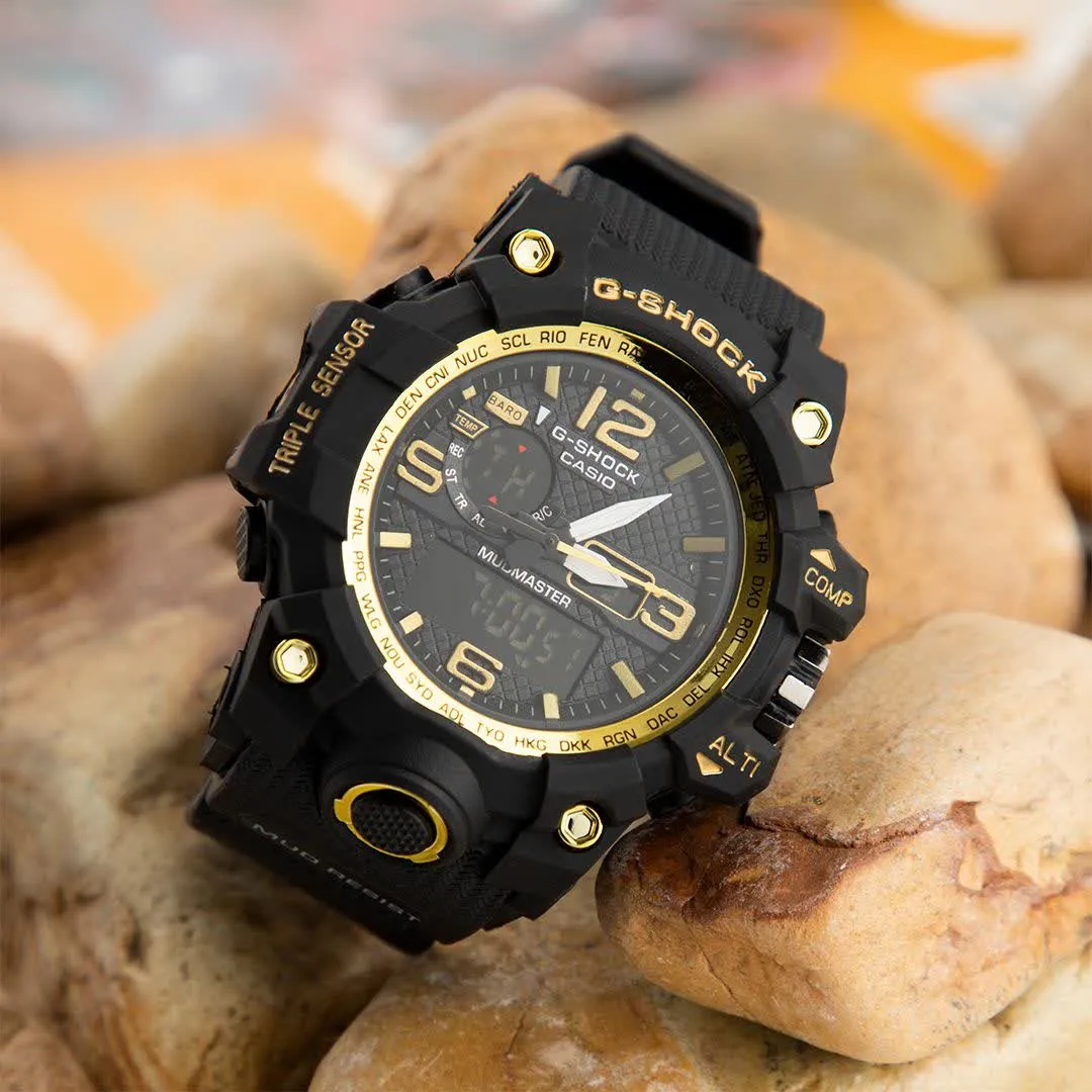ساعت اسپرت مشکی طلایی کاسیو جی شاک