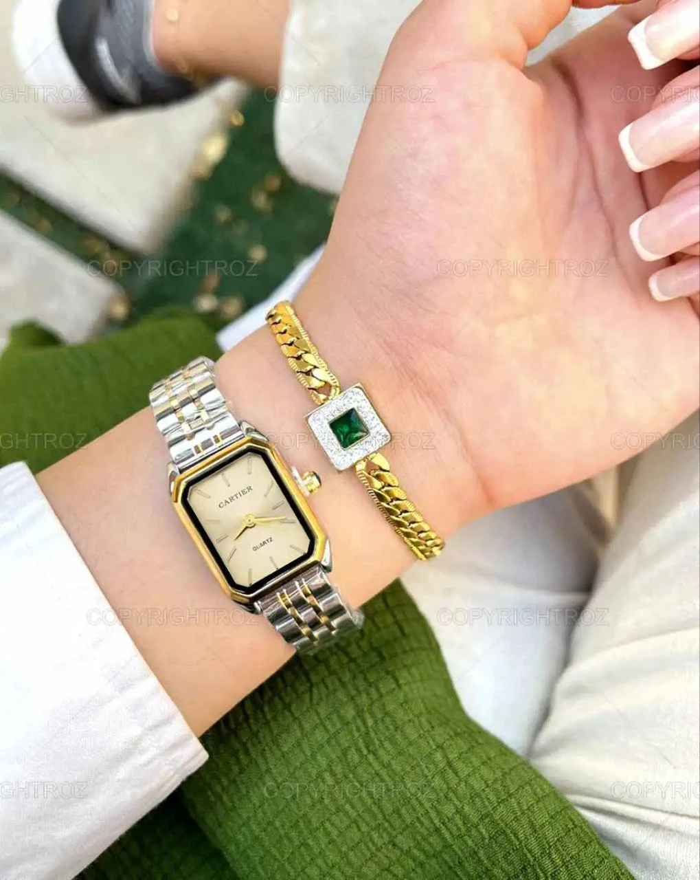 ساعت کارتیر زنانه بند استیلی دو رنگ 