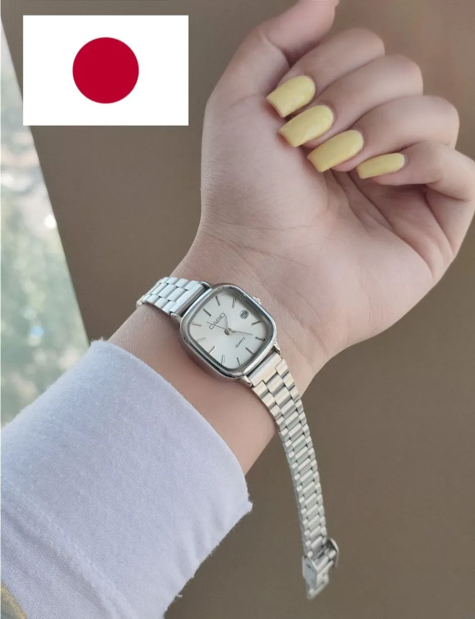 ساعت صفحه مربع مشکی ژاپنی بند استیل