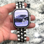 اپل واچ قاب استیل بند مشکی نقره‌ای