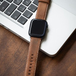 اپل واچ قاب آبی بند قهوه‌ای