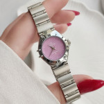 ساعت نقره ای صفحه صورتی