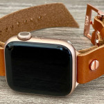 اپل واچ قاب رزگلد بند قهوه‌ای