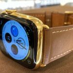 اپل واچ قاب طلایی بند قهوه‌ای