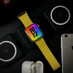 اپل واچ قاب نقره ای بند زرد