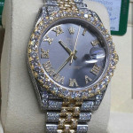 ساعت فول نگین نقره ای طلایی