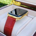 اپل واچ قاب طلایی بند قرمز